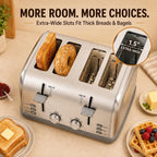 Toaster 4 Slice Retro Stainless Steel,Best Prime 4 Slice Toaster Wide Solt With 7 Shade Settings, Perfect For Waffles, Bagels And More Lainsten T-527