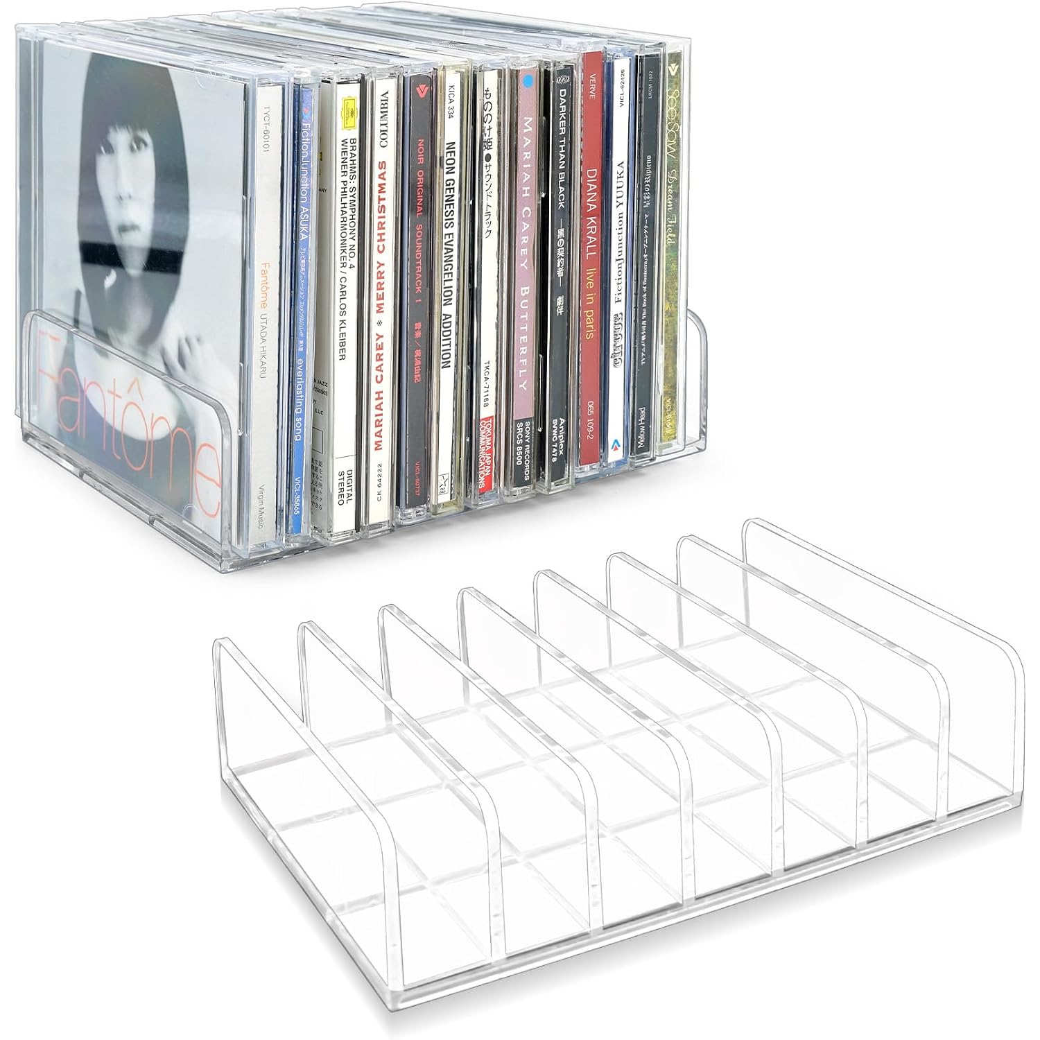 2 Pcs Clear Acrylic Cd Holder, Dvd/Cd Display Rack & Cd Storage Box & Vinyl Record Storage Stand Holds Up To 14 Standard Cd Cases For Media Shelf Storage And Organization
