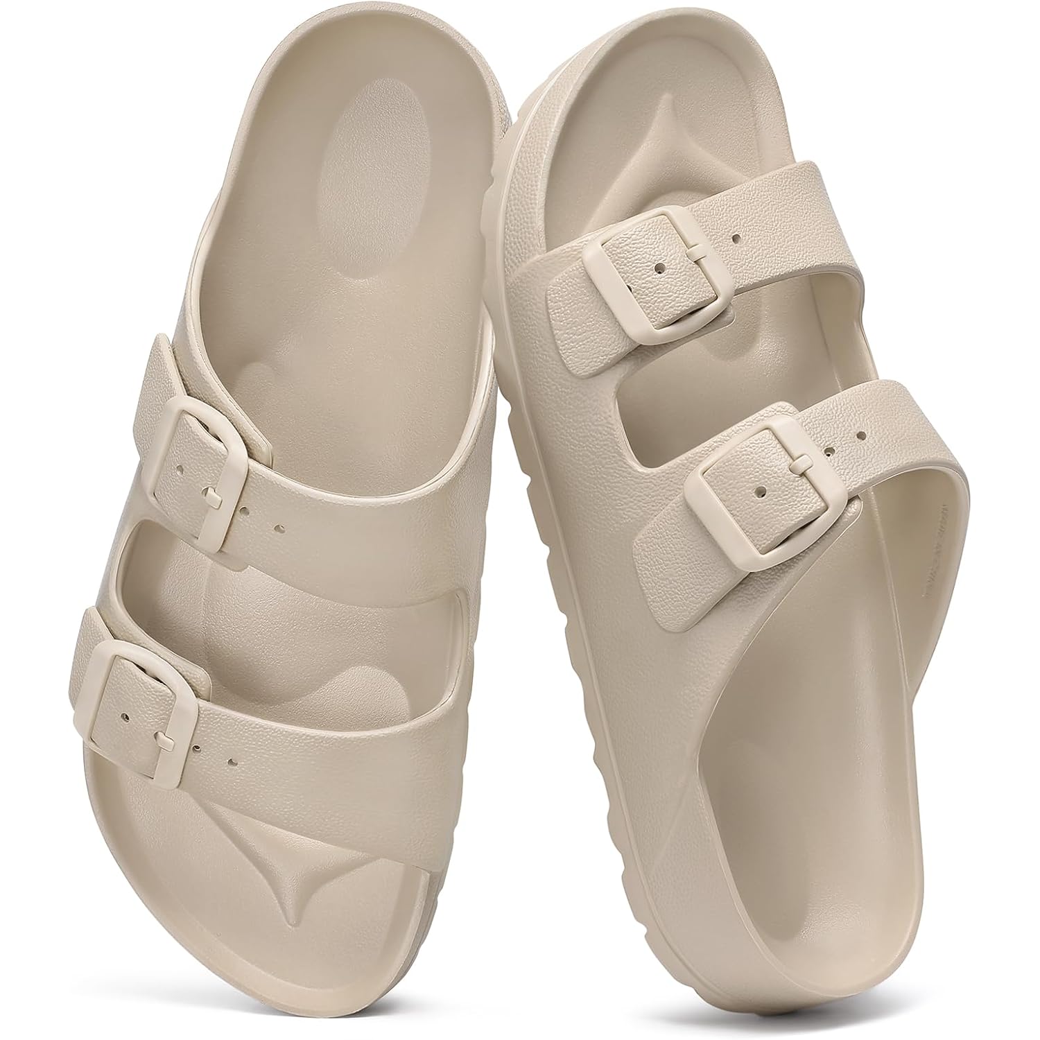 Shevalues Women'S Comfort Sandals With Medium Arch Support Double Buckle Adjustable Eva Slides For Summer Beach