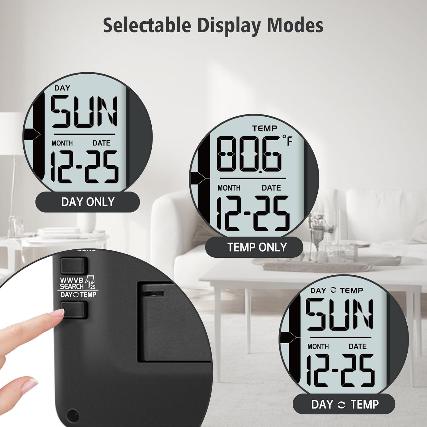 14.5'' Atomic Clock With Backlight, Large Digital Wall Clock Battery Operated, Large Display With Temperature And Date, Easy To Read And Set Digital Wall Clock, Auto Dst