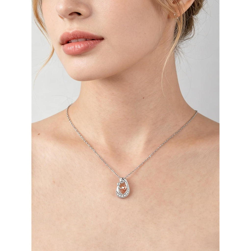 Sereney First Mothers Day Gifts for New Mom Necklace, New Mom Gifts as 1st Mothers Day Necklace for Women, White Gold Plated Hugging Heart Pendant as Hypoallergenic Mother Jewelry for New Mommy