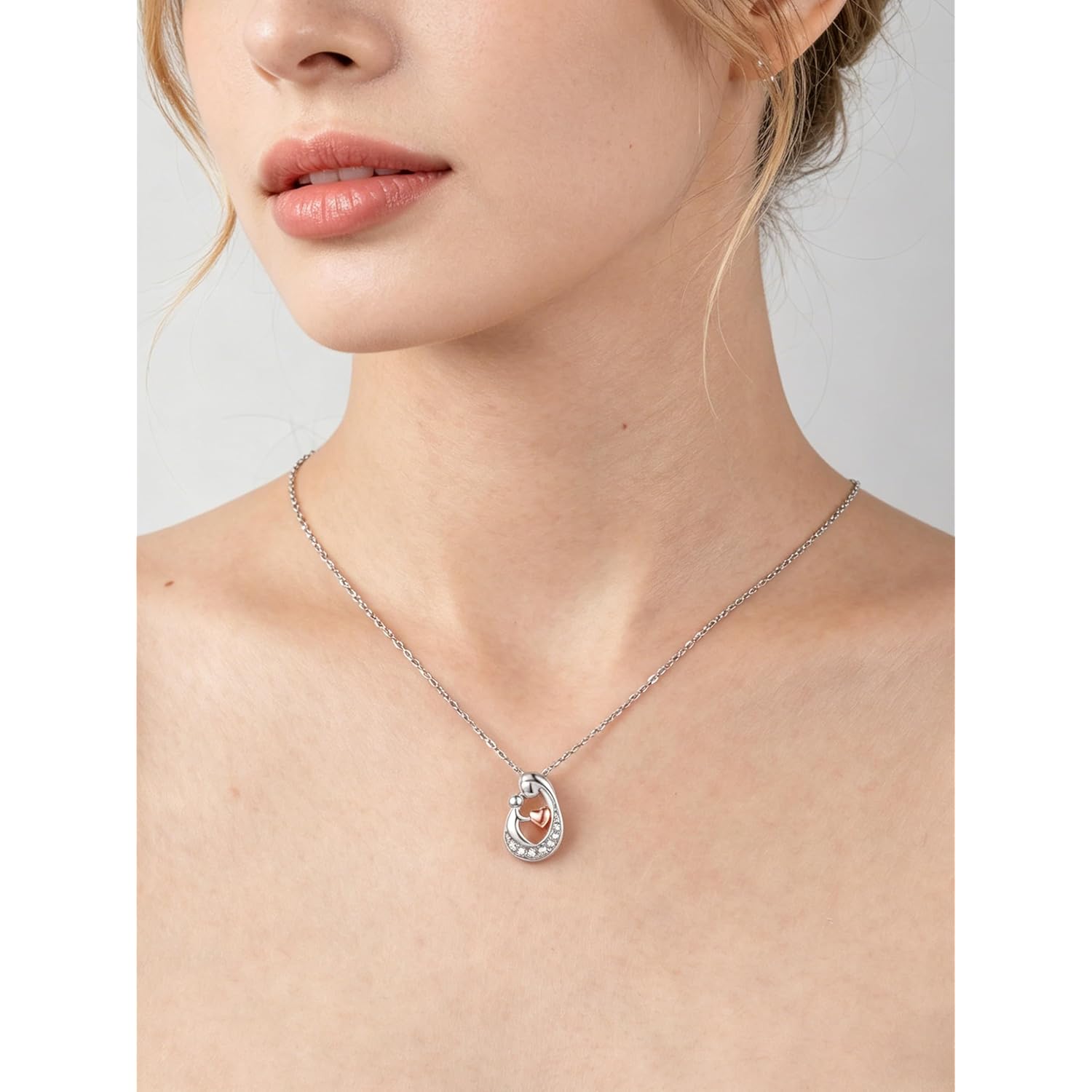 Sereney First Mothers Day Gifts for New Mom Necklace, New Mom Gifts as 1st Mothers Day Necklace for Women, White Gold Plated Hugging Heart Pendant as Hypoallergenic Mother Jewelry for New Mommy