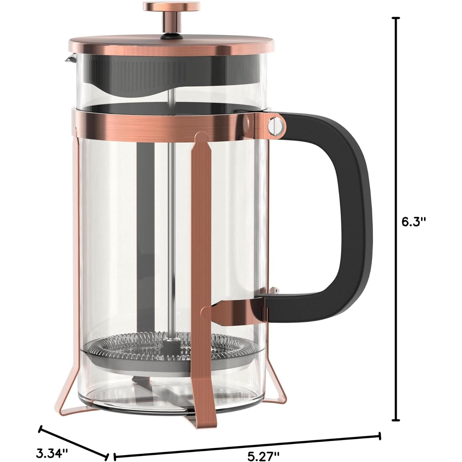 QUQIYSO Coffee Maker 304 Stainless Steel French Press with 4 Filter, Heat Resistant Durable, Easy to Clean, Borosilicate Glass Coffee Press, 100% BPA Free Teapot, 21 ounce, copper