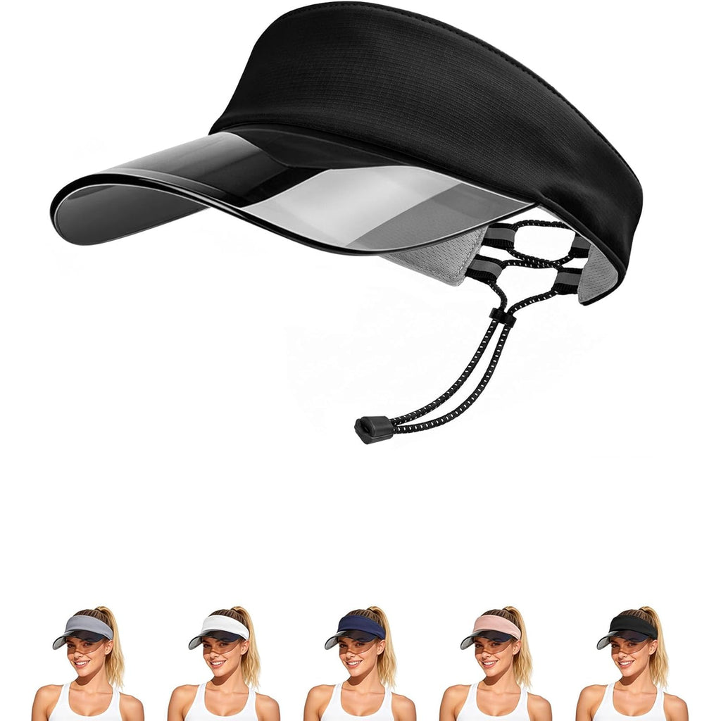 Transparent Sun Visor Hat for Women Men - UPF 50+ Clear Brim Adjustable Drawstring for Golf Tennis Pickleball