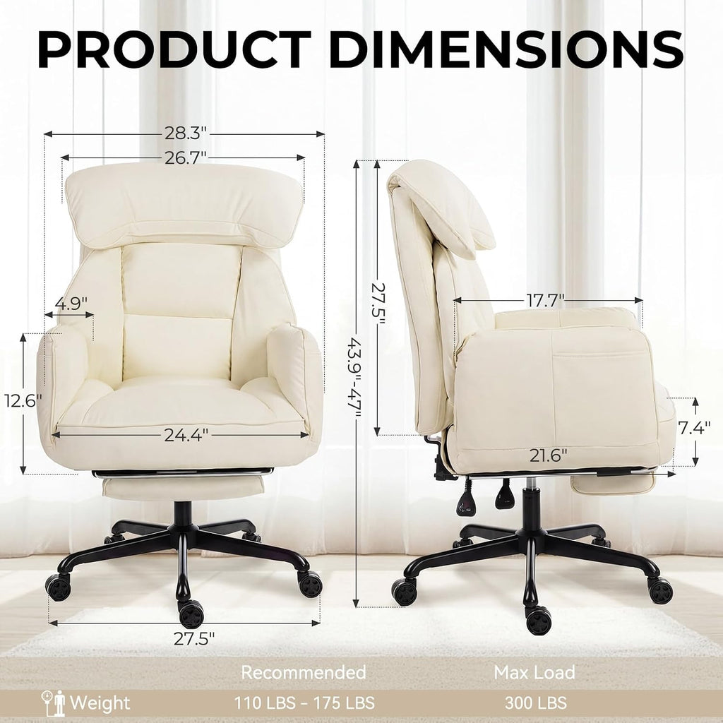 Dowinx Cross Legged Office Chair With Pivoting Armrests,Criss Cross Chair With Pocket Spring Seat & Back,Reclining Computer Gaming Chair With Footrest And Metal Base (Cream)