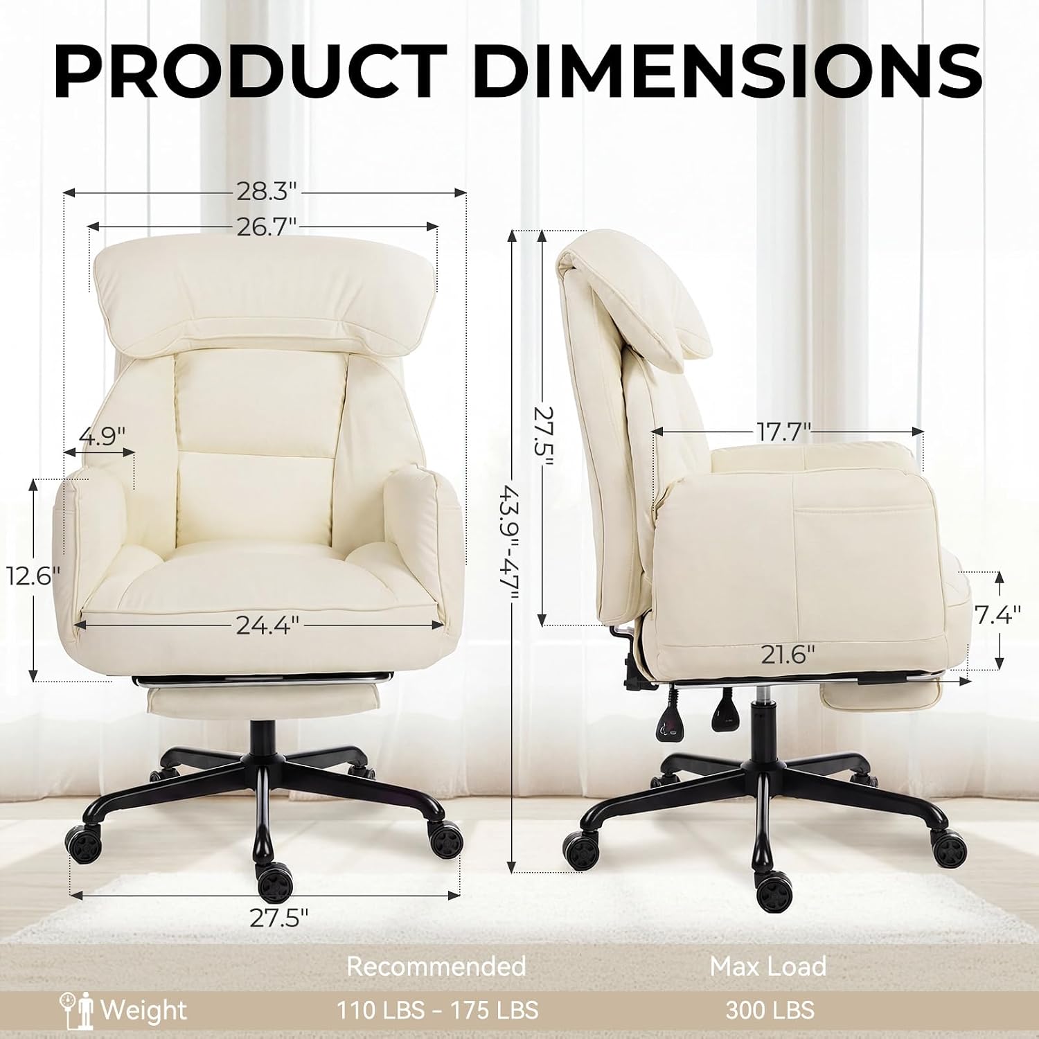 Dowinx Cross Legged Office Chair With Pivoting Armrests,Criss Cross Chair With Pocket Spring Seat & Back,Reclining Computer Gaming Chair With Footrest And Metal Base (Cream)