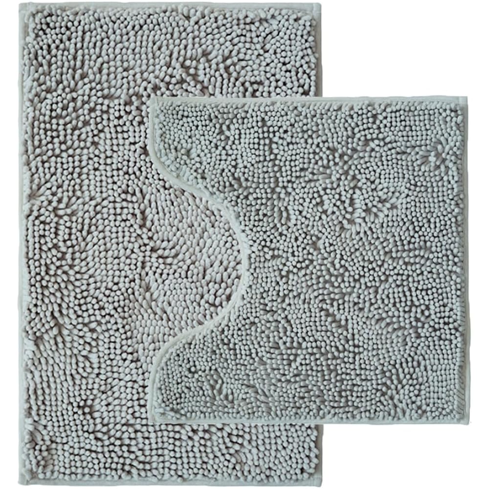 Bathroom Rugs Sets 2 Piece,Super Absorbent Chenille Bath Mats and U-Shaped Toilet Rug,Strong PVC Non Slip Backing,Microfiber Washable Dry Quickly Bath Mats for Bathroom(20"x32"+20"x20"U, Light Grey)