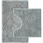 Bathroom Rugs Sets 2 Piece,Super Absorbent Chenille Bath Mats and U-Shaped Toilet Rug,Strong PVC Non Slip Backing,Microfiber Washable Dry Quickly Bath Mats for Bathroom(20"x32"+20"x20"U, Light Grey)