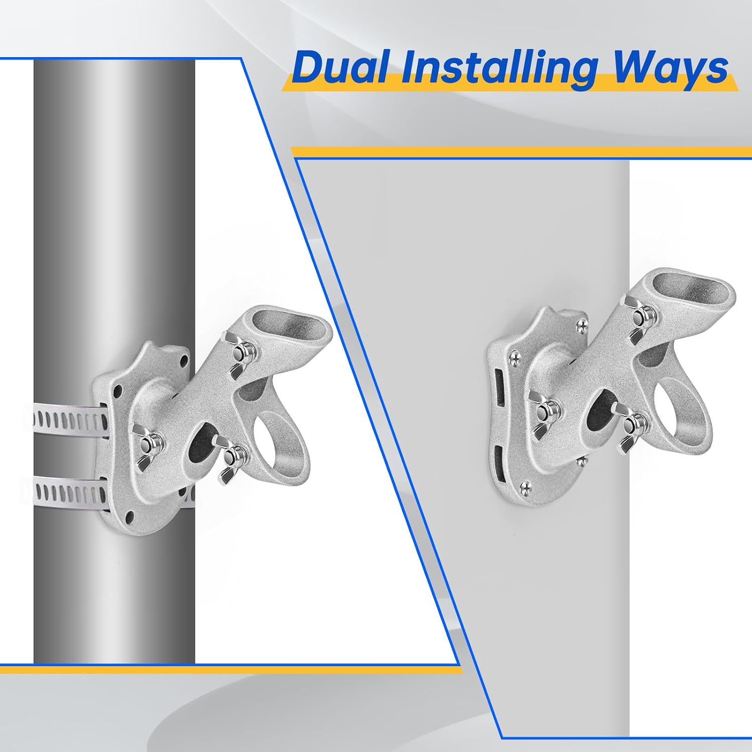 Anovo Flag Pole Kit- Stainless Steel 6 Ft Flag Poles With1 Inch Metal 360° Rotating Flag Pole Rings Clip, Two-Position Flag Pole Holder Brackets Mounting For Outside House Outdoor Porch (6 Ft-Sliver)