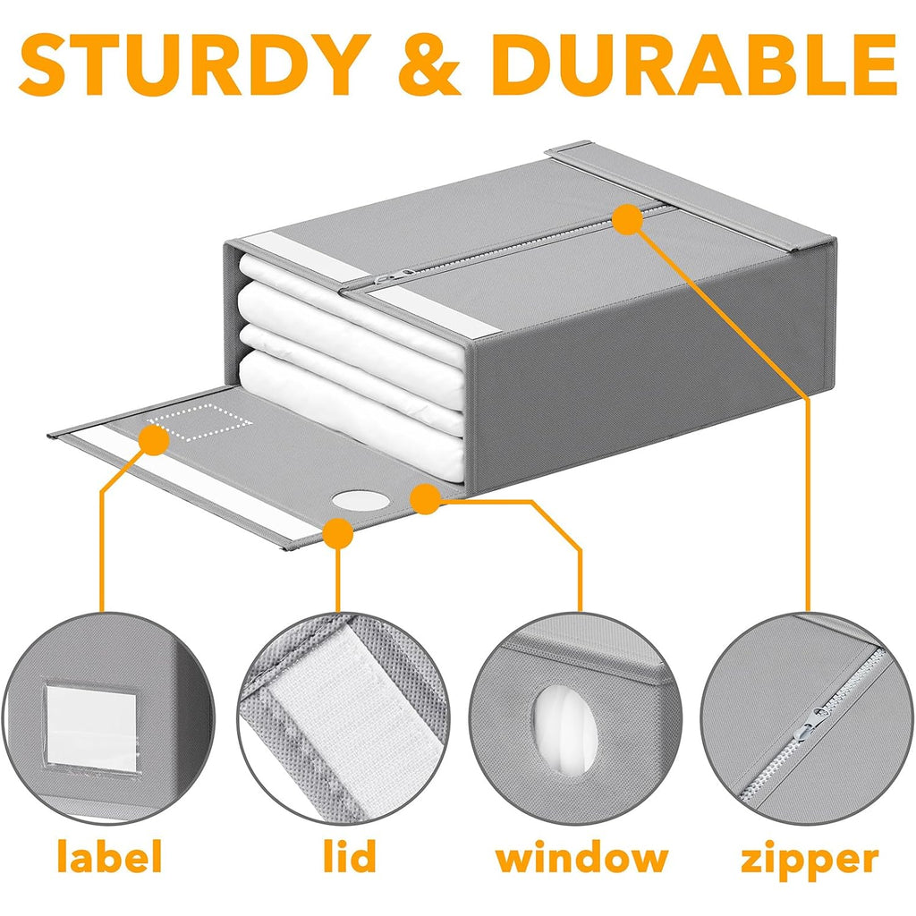 Spaceaid 4 Pack Bed Sheet Organizers And Storage, Foldable Organizer For Linen Closet, Sheets Set Folder Keeper With Window Xl (Queen & King Size) Organizing Bedding Container, Gray 91Zdsn-Sl01-G4