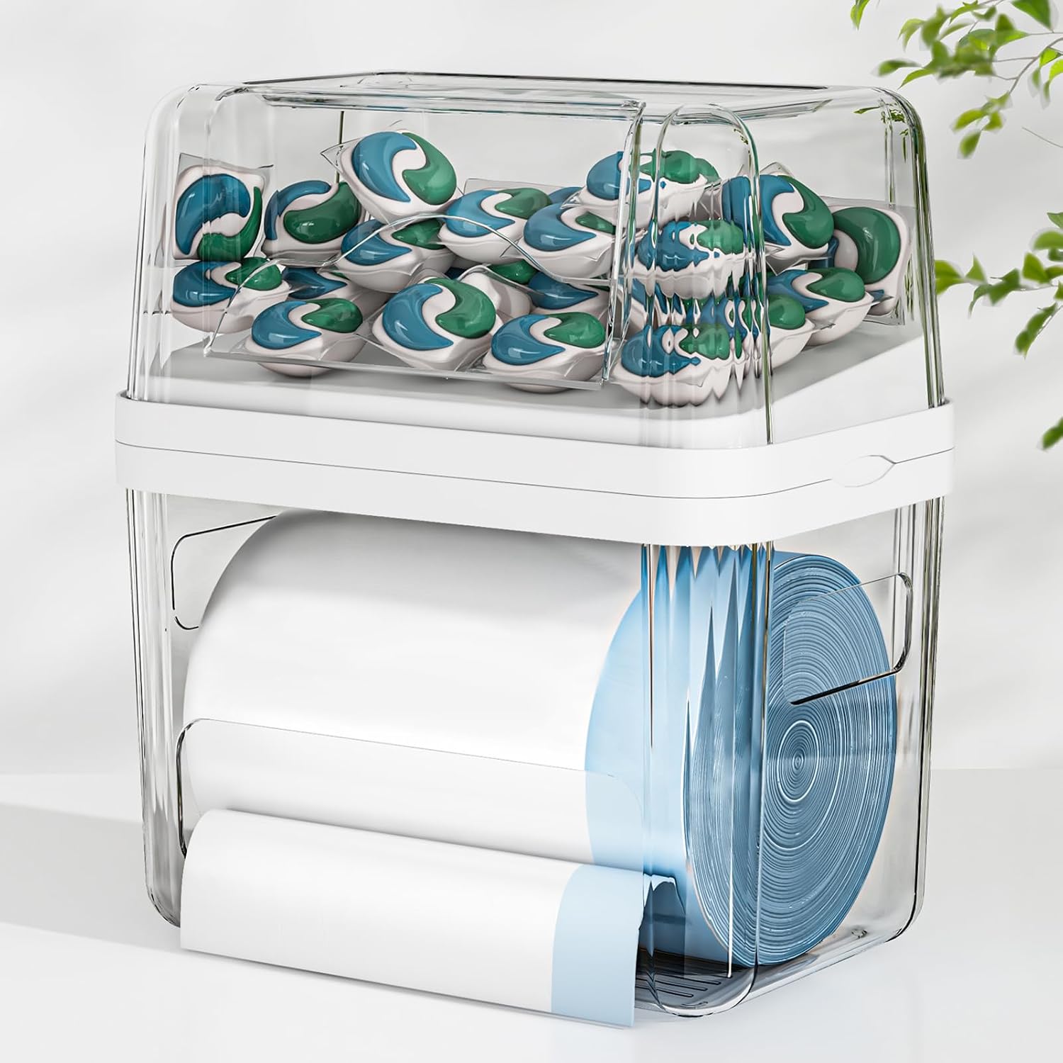 2-In-1 Trash Bag Holder Laundry & Dishwasher Pods Container,Garbage Bag Dispenser With Removable Lids,Kitchen Organizer And Under Sink Storage Box