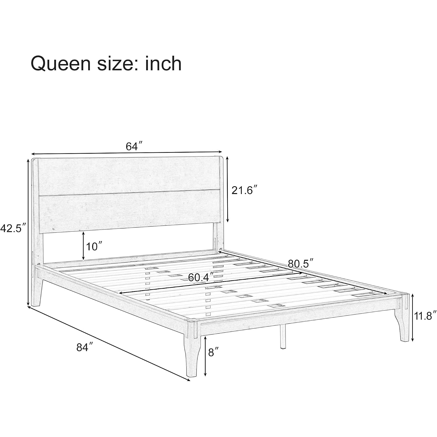 Merax Queen Size Bamboo Platform Bed Frame With Tall Headboard, Brown