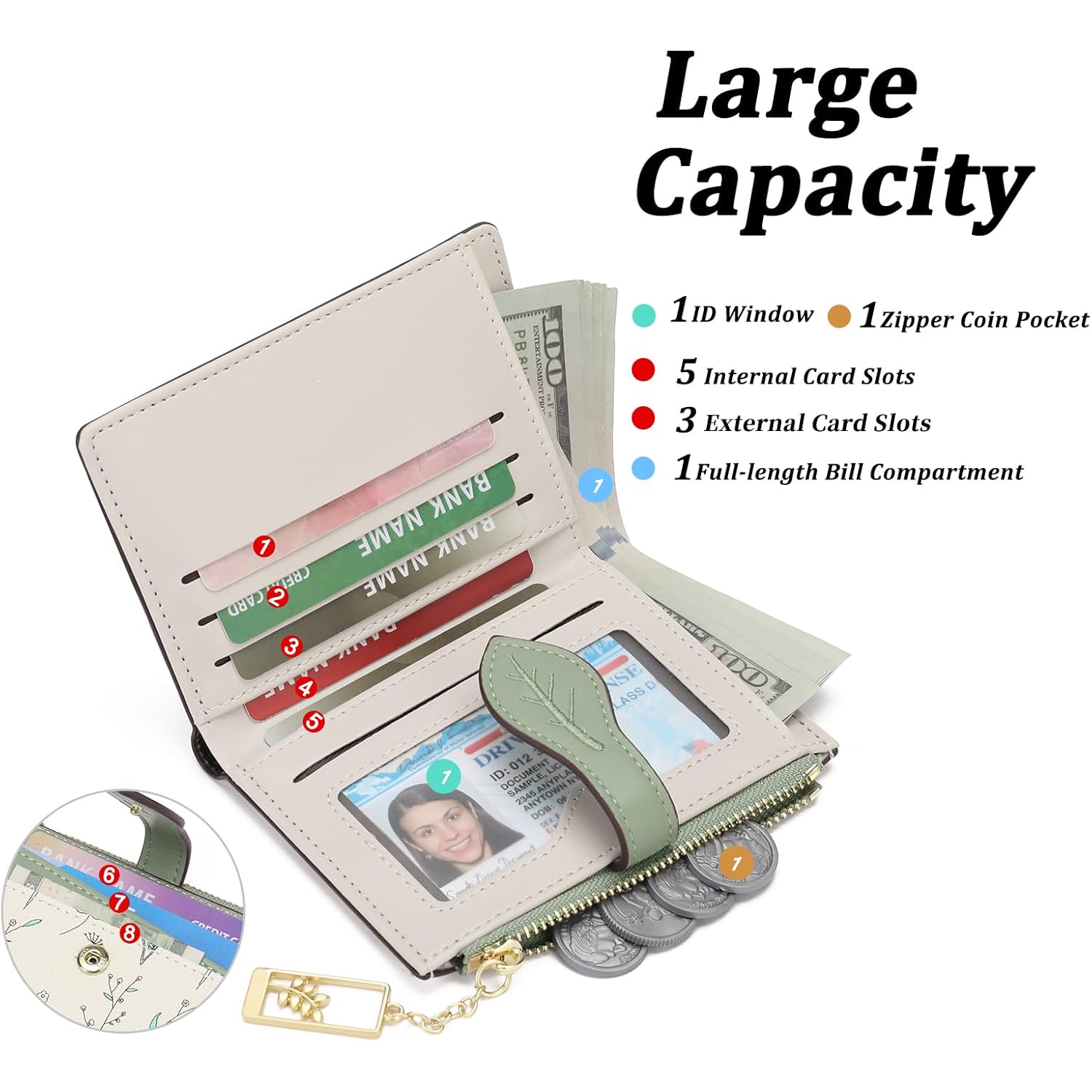 GAEKEAO Small Wallets for Women RFID Blocking Bifold Floral Vegan Leather Wallet Card Holder with Zipper Pocket ID Window