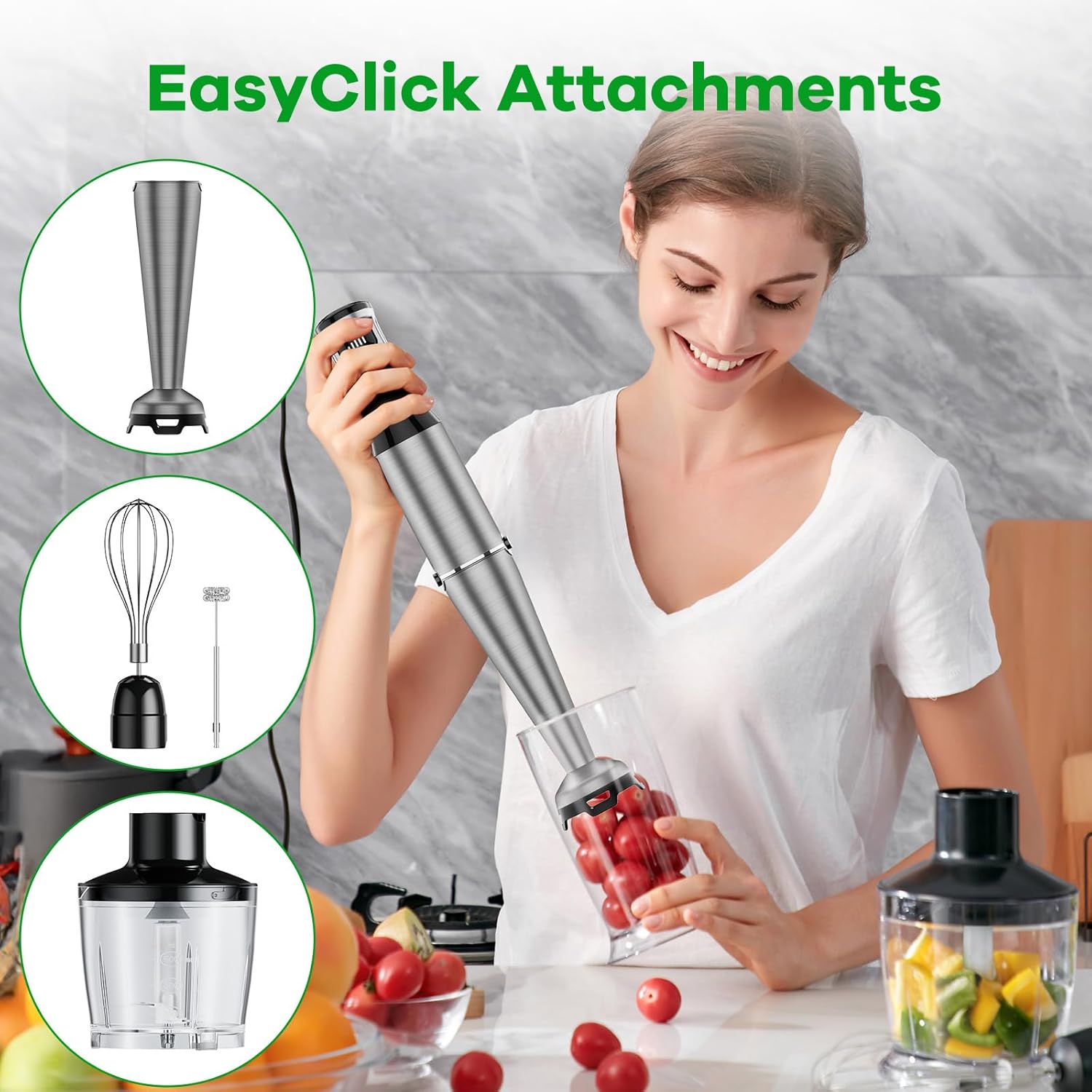 Turelar Immersion Blender Handheld Corded Hand Blenders Set 1100W, Trigger Variable Speed 5 in 1 Stick Emulsifier with Chopper, Whisk and Frother for Soup, Baby Food and Smoothies, Black