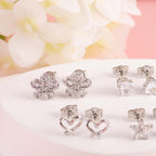 ALEXCRAFT Small Gold Stud Earrings - 6 Pairs Cute Heart Studs for Women - Cubic Zirconia - Hypoallergenic - Pack