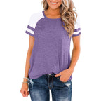 Heymiss Womens Shirts Casual Tunic Tops Color Block Crewneck Summer Loose Fitting Workout Tee Shirts A11_light Purple