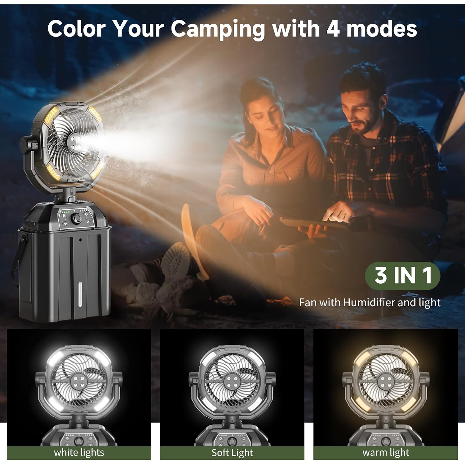Portable Misting Fan Rechargeable For Hot Weather - 9-Inch Auto Swivel Camping Fan With 25000Mah Usb Battery As Power Bank, Outdoor Fan With 4 Mist Cooler, 7L Bucket For Patio,Yard,Beach,Golf (Black)