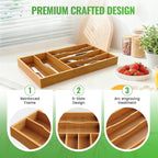 Bamboo Silverware Organizer, Bamboo Kitchen Drawer Cutlery Organizer, Utensil Holder, Flatware Organizer Tray (15.8"X9.5"X1.6")