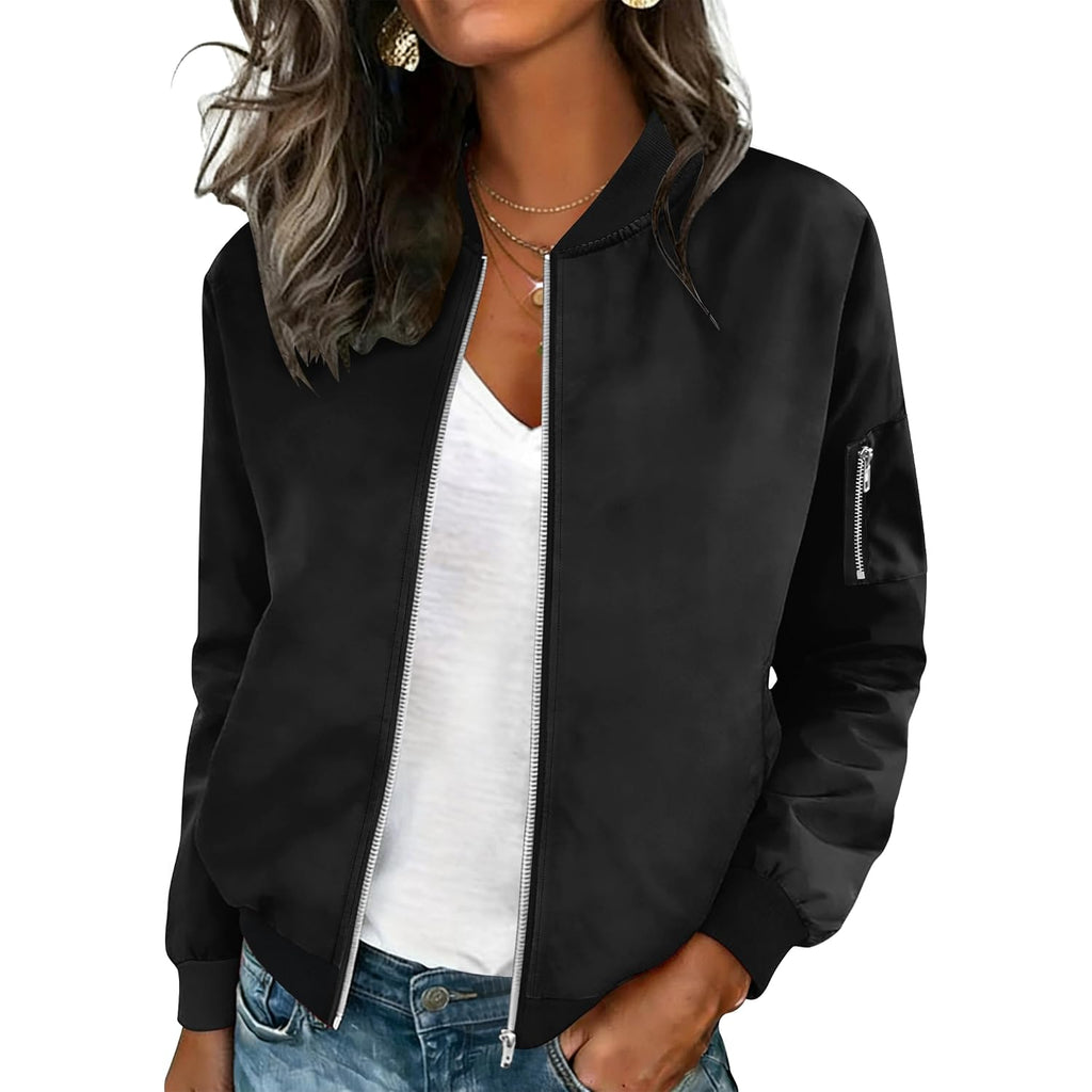 Hotouch Women Casual Jacket Lightweight Long Sleeve Zip Up Coat Trendy Work Clothes With Pockets