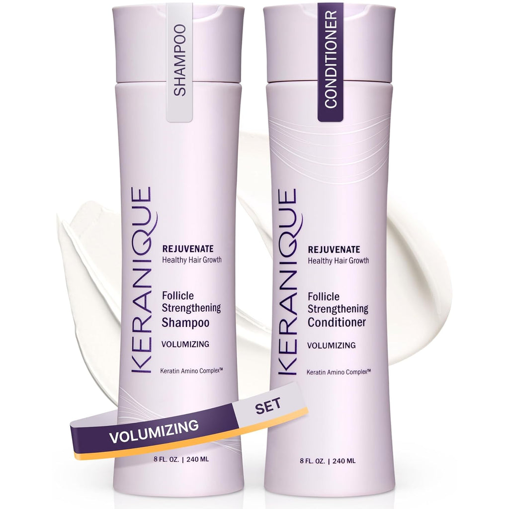 Keranique Volumizing Shampoo & Conditioner Set For Hair Repair, Growth & Thinning Hair Support – Keratin, Biotin, Menthol & Niacinamide, Lightweight Strengthening Formula - Keratin Amino Complex™