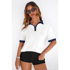 Prettygarden Summer Short Sleeve Polo Shirts For Women Collared V Neck Work Dressy Tops Knit Loose Business Casual Outfits