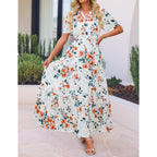 Zesica Women'S 2026 Summer Spring Floral Boho Maxi Dresses Casual Short Sleeve V Neck A Line Flowy Beach Vacation Dress