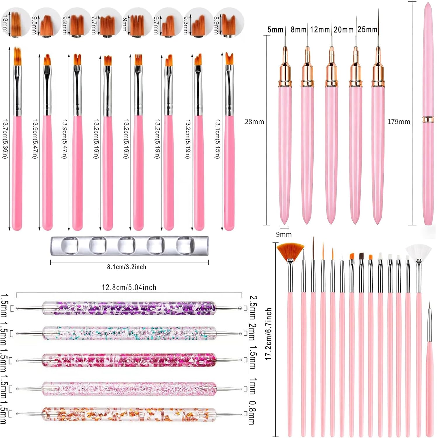 Nail Art Brushes Nail Art Tool Kit, Nail Design Tools Set with Liner Brushes, Dotting Pens, UV Gel Brushes, for DIY Nail Art, Salon and Home Use (Pink Style 37pcs)