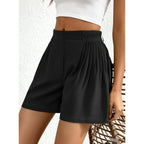 Womens Shorts Casual 2026 Spring Summer Elastic High Waisted Pleated Cotton Shorts Beach Vacation Outfits Pockets