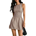 Floerns Women'S Tie Shoulder A Line Gingham Dress Boat Neck Mini Checkered Elegant Dresses