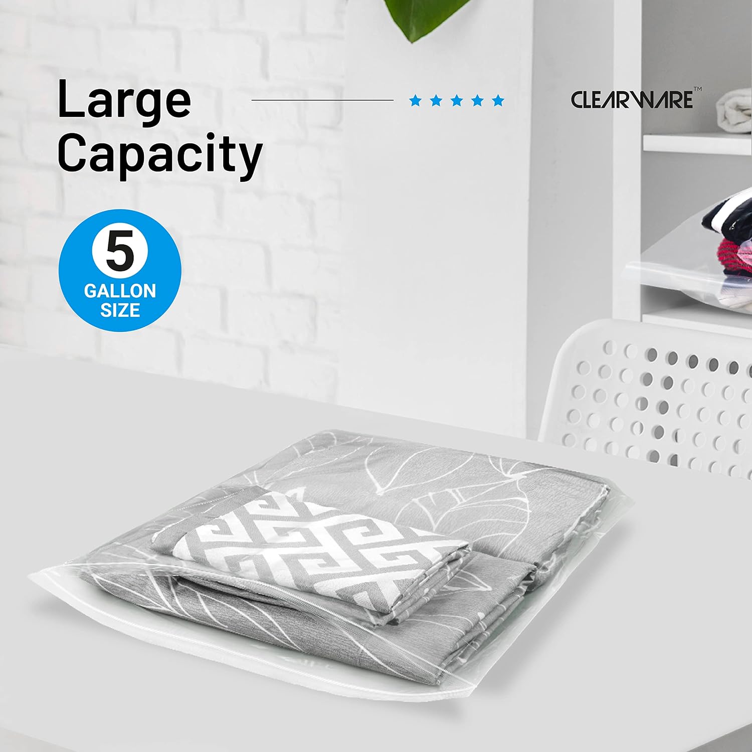 12 Large Storage Bags With Zipper Top - 5 Gallon Bags 18" X 24", Extra Large Plastic For Clothes, Travel, Moving, Large Reusable Freezer Bags, Bpa-Free, 2-Mil Thick
