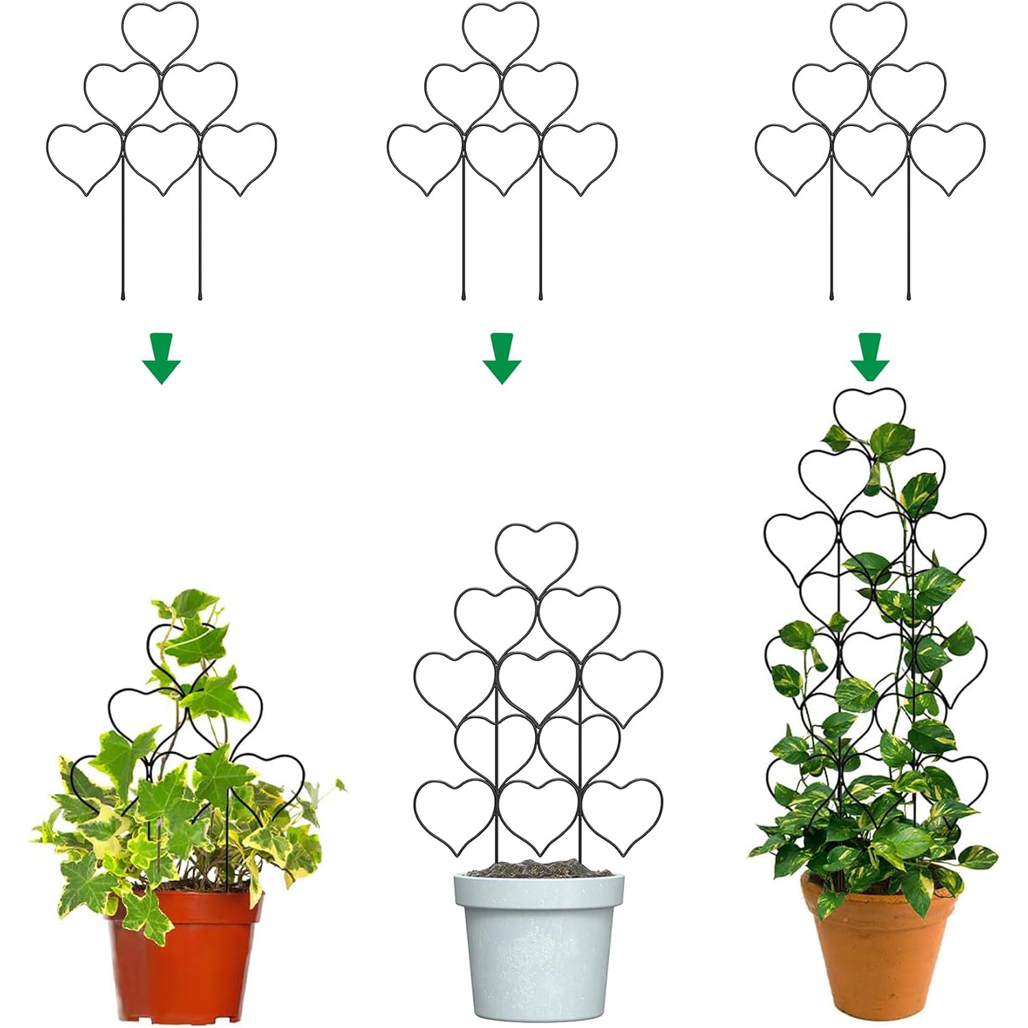 Plant Trellis For Climbing Plants Indoor Outdoor, Trlzey 3 Pack Stackable Metal Trellis - Small Garden Trellis For Potted Plants, Vine Support For Ivy, Flowers, Diy Home Deco