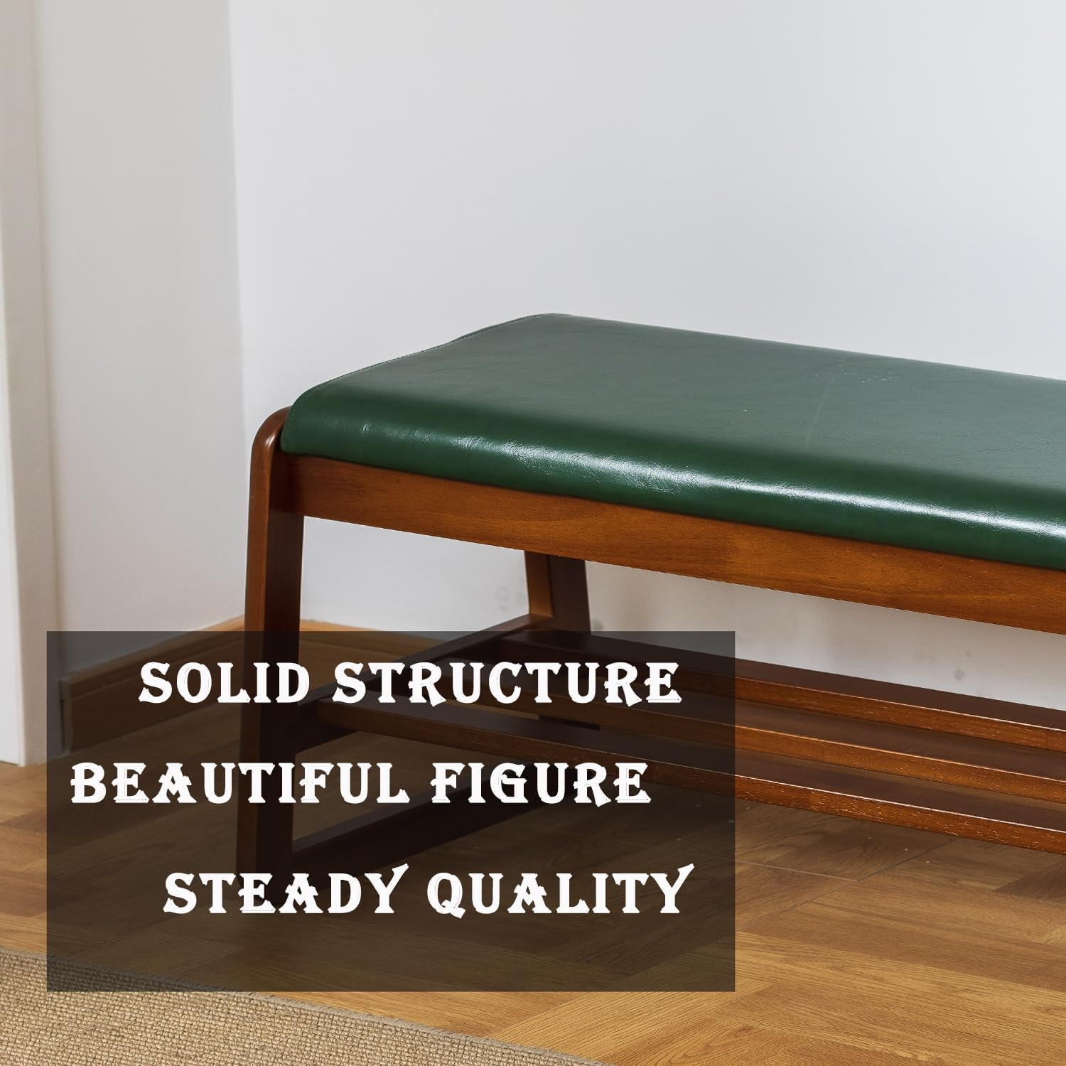 Latifolia Solid Wood Bench, Entryway Shoe Bench With Cushion, 2 Tier Shoe Storage Organizer For Hallway, Living Room(Green,31.50''L)