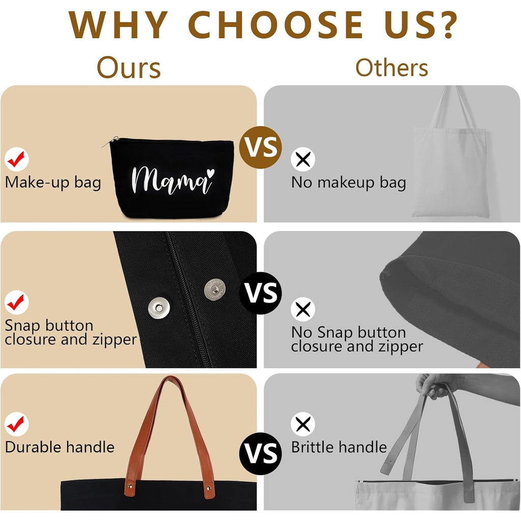 Lamyba New Mom Gifts, Mama Bag Tote with Makeup Bag, Cool Gifts for Mom to be/Expecting Mom