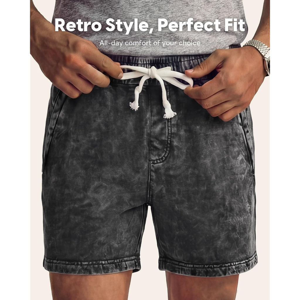 Maamgic Mens Casual Shorts 5/7 Inch Washed Cotton Summer Shorts With Elastic Waist Drawstring And Pockets