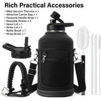 Dysanky Insulated Water Bottle | Thickened Stainless Steel Vacuum Metal | Portable Sports Half Gallon Large Water Jug For Gym And Hiking With Straw, Carrier Bag, Handle Strap | Bpa-Free 64 Oz