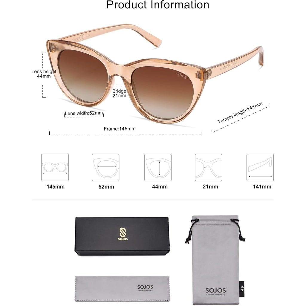 SOJOS Trendy Polarized Sunglasses for Women,Retro Cat Eye Womens Sun Glasses SJ2221 Crystal Brown