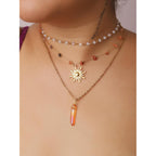 Sacina Layered Crystal Sun Necklace, Gothic Boho Hippie Summer Beach Necklace, Boho Hippie Jewelry, Christmas Jewelry Gift for Women