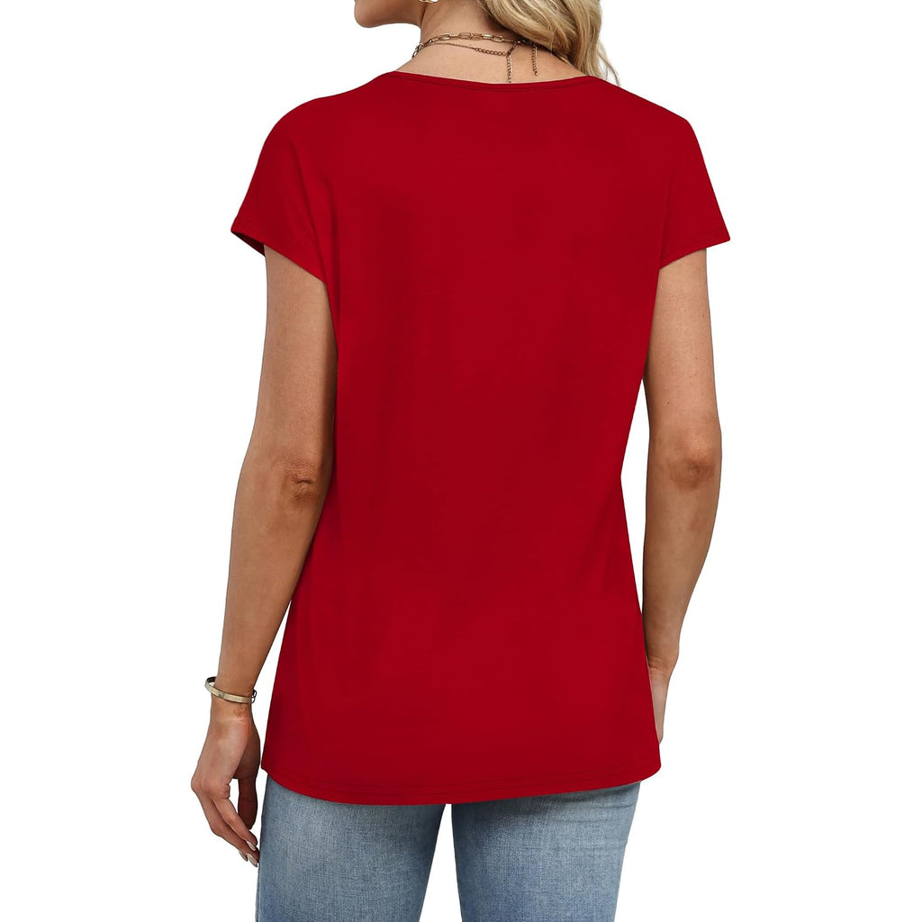 Wiholl Womens Summer Tops Cap Short Sleeve Shirts Button Down Blouses U Neck T Shirts Fashion Clothing