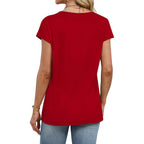 Wiholl Womens Summer Tops Cap Short Sleeve Shirts Button Down Blouses U Neck T Shirts Fashion Clothing