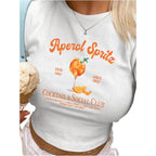 SweatyRocks Women's Tequila Print Y2k Slim Fit Crop Top Slogan Graphic Cute Short Sleeve T Shirts Orange White