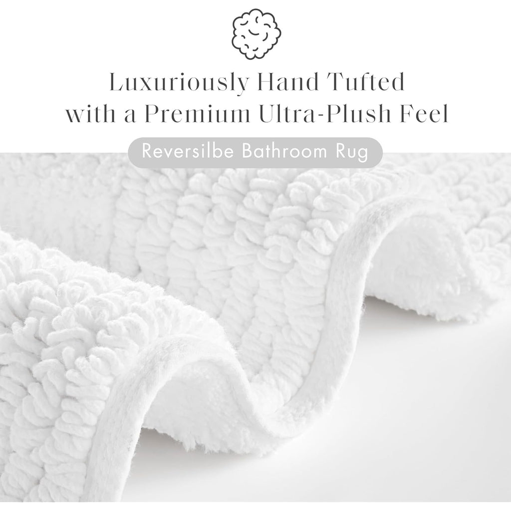 Madison Park Splendor Reversible 100% Cotton Tufted Bathroom Rug-3000 GSM Hotel Quality Luxurious Plush Medium Pile Bath Mat Absorbent, Quick Dry, Shower Room Décor, 21x34, White