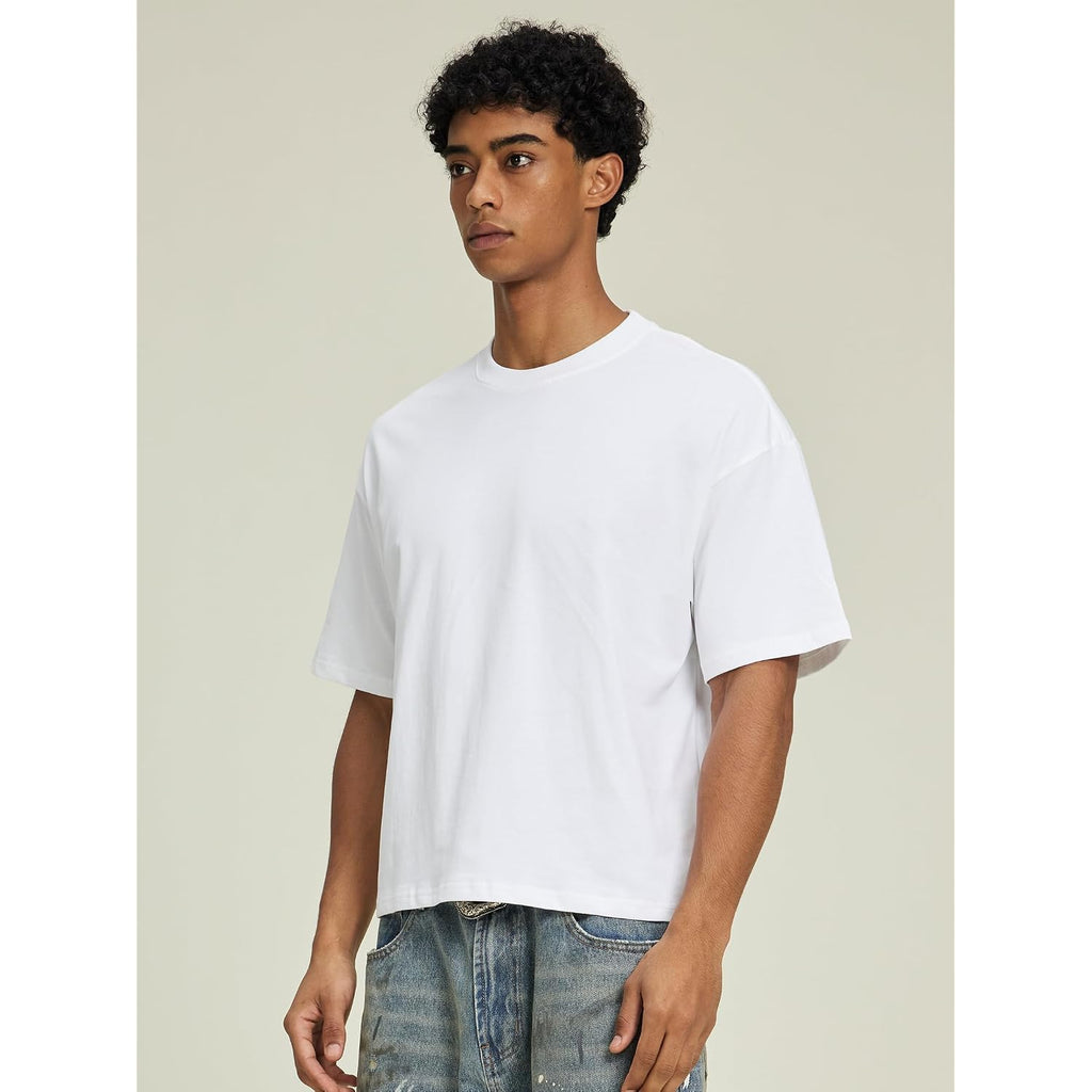 Cropped Oversized Men'S T-Shirts Cotton Fashion Boxy T Shirt Short Sleeve Crew Neck Tee For Men