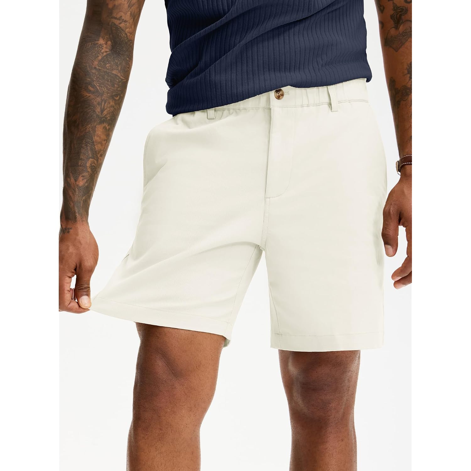 Comdecevis Men'S 7 Inch Cotton Elastic Waist Khaki Shorts | Premium Cotton Blend, Classic Fit, Chino Style, Breathable Comfort, Zip Fly Closure, Summer Casual Wear, Travel And Outdoor