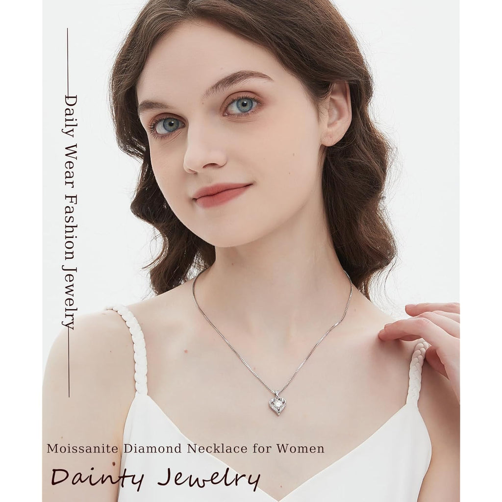 KRZ 1-3CT Moissanite Heart Necklaces for Women Wife, S925 'I LOVE YOU' Women's Jewelry, Anniversary Birthday Gifts for Women, Birthday Gift Ideas for Wife, Women's Necklaces for Her Girlfriend