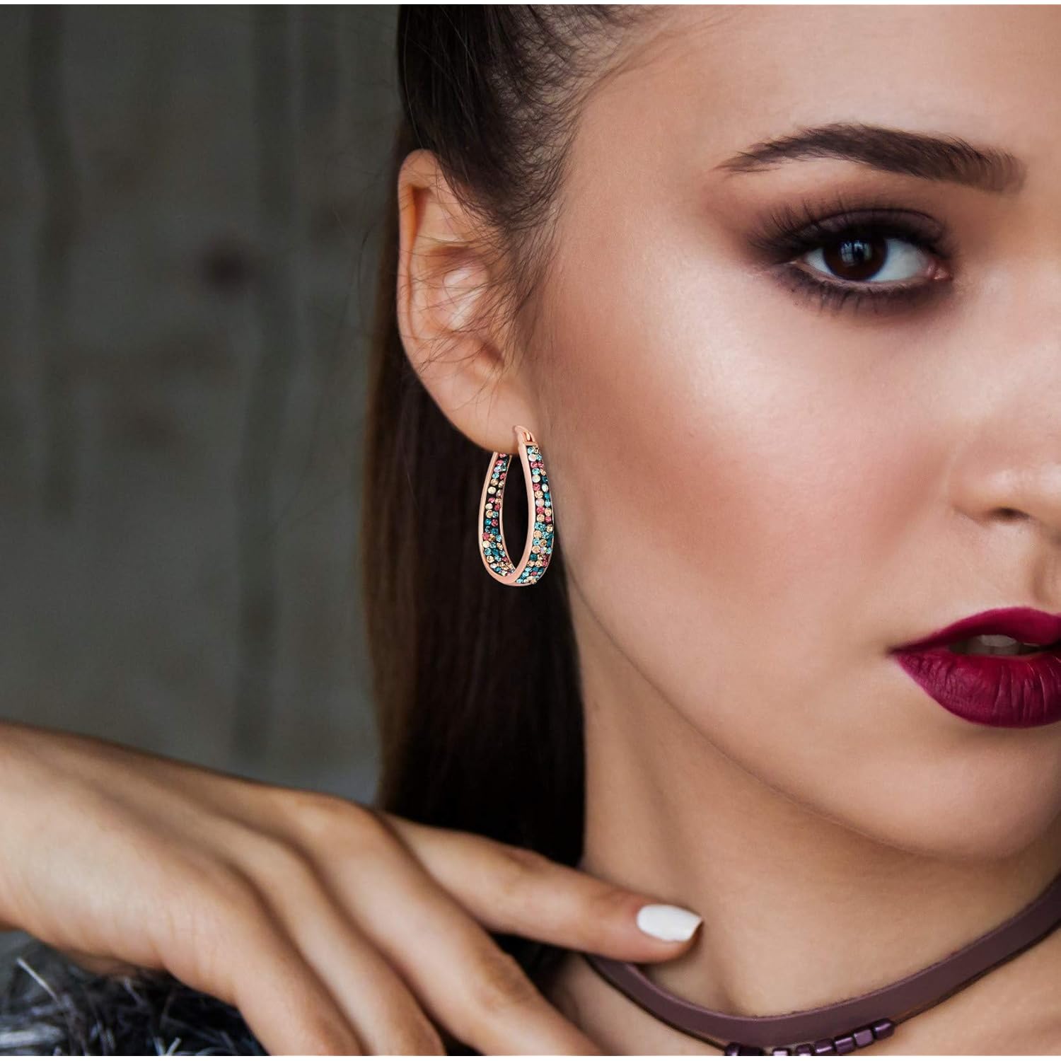 Savlano Inside Out Oval Shape Crystal Hoop Earrings For Women Comes With Savlano Gift Box