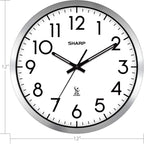 Sharp Atomic Analog Wall Clock - 12" Silver Brushed Finish Sets Automatically- Battery Operated Easy To Read Use: Simple, Style Fits Any Decor