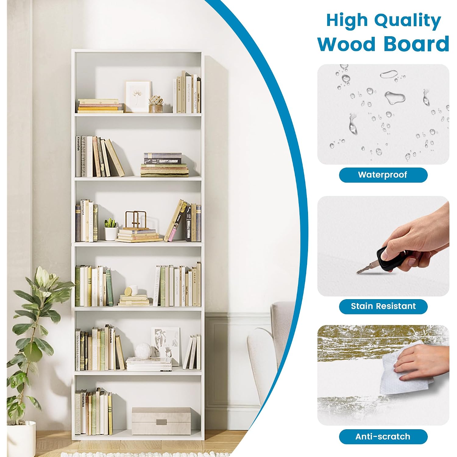 71" Tall 6-Tier Bookshelf, Large Open Display Bookcase With Ample Storage, Floor Standing Book Shelf For Living Room, Home Office, Bed Room, White
