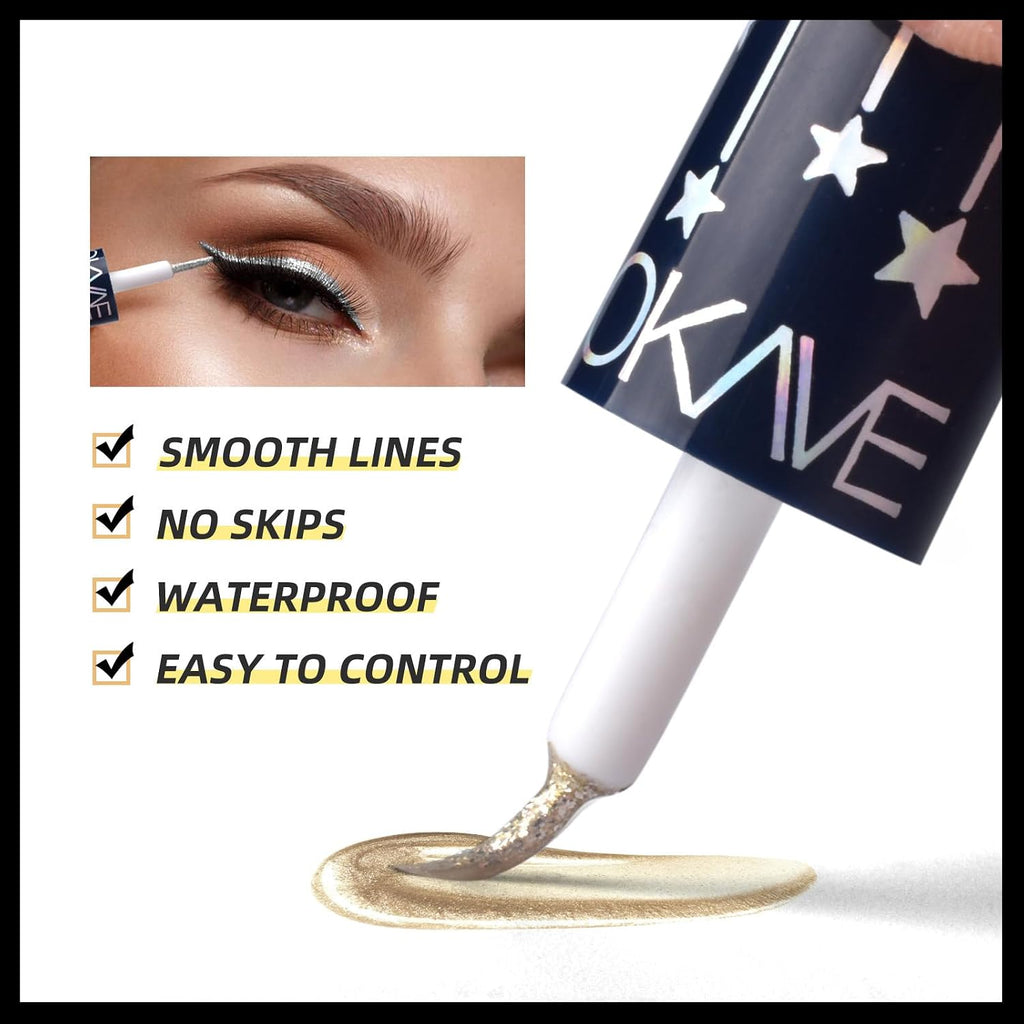 Glitter Liquid Eyeliner Colorful Set, 5 Colors Metallic Shimmer White Silver Gold Rose Eyeliner Waterproof Long Lasting Sparkle Glitter Liquid Eyeshadow Dazzling Mother'S Day Eye Makeup For Women