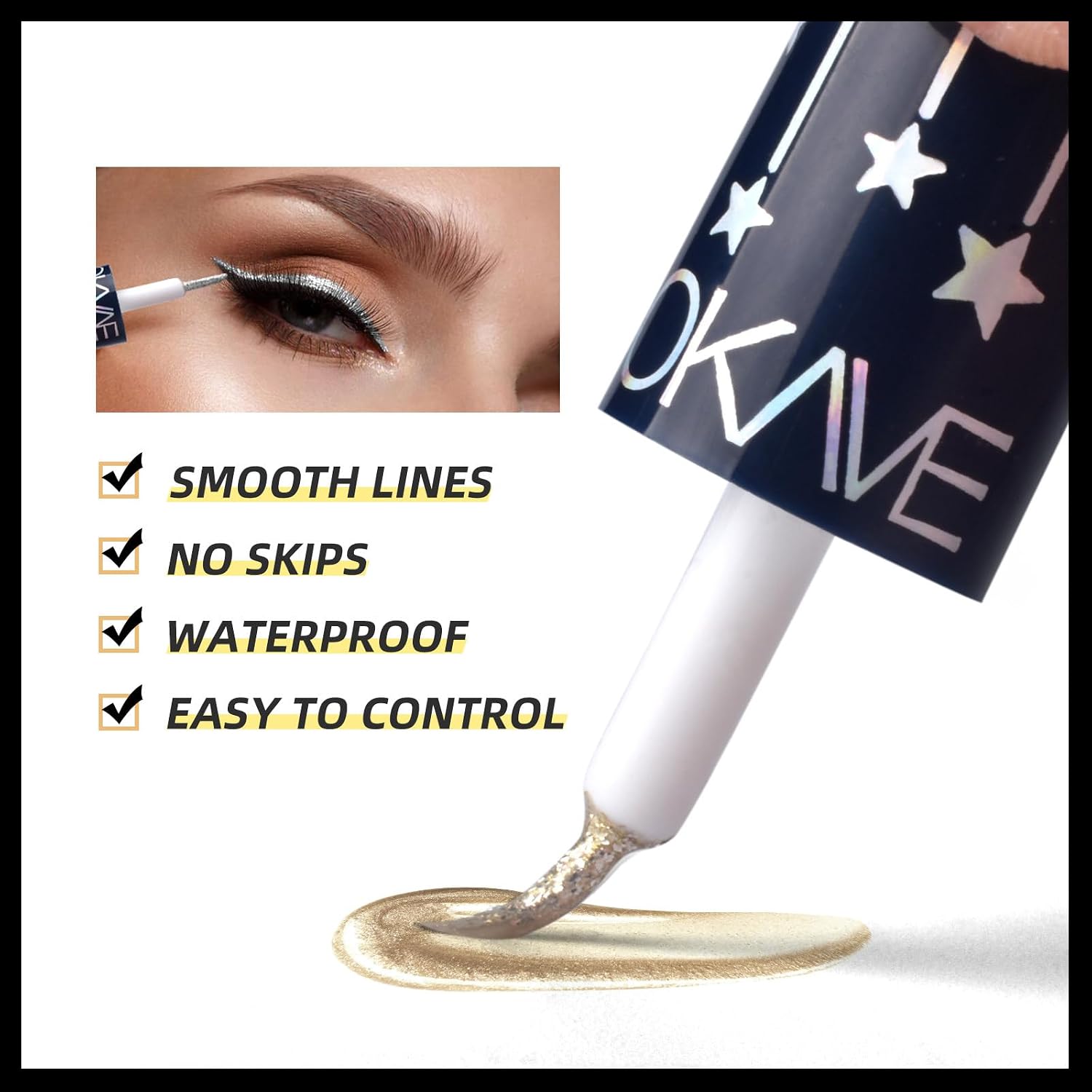 Glitter Liquid Eyeliner Colorful Set, 5 Colors Metallic Shimmer White Silver Gold Rose Eyeliner Waterproof Long Lasting Sparkle Glitter Liquid Eyeshadow Dazzling Mother'S Day Eye Makeup For Women