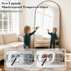 57" X 20" Arched Full Length Mirror - Wall Mounted/Floor Mirror Aluminum Alloy Frame Full Body Mirrors For Bathroom Living Room Bedroom And Entryway,Black